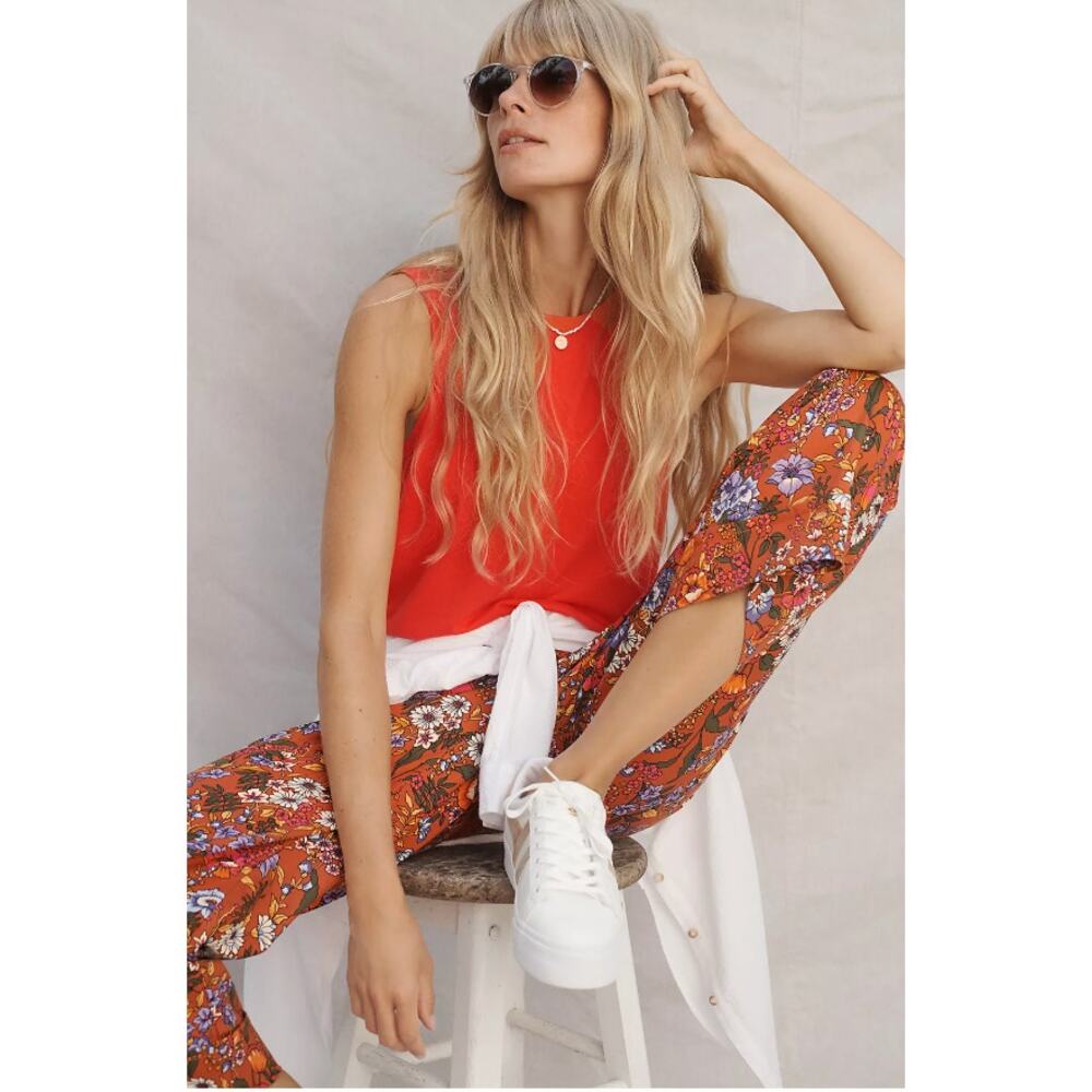 Maeve Pants 20W Flower Power Wide Leg High Waist Cropped Multi Spring Summer